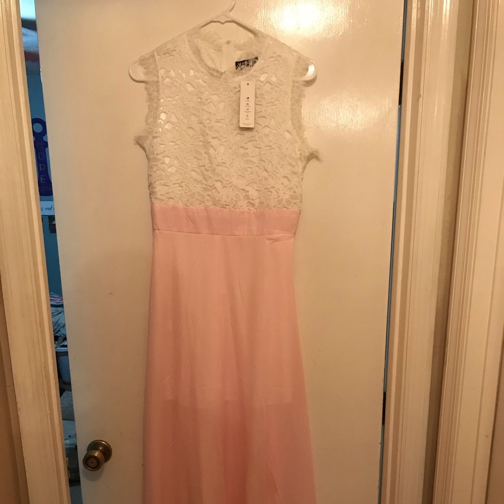 White lace and pink dress